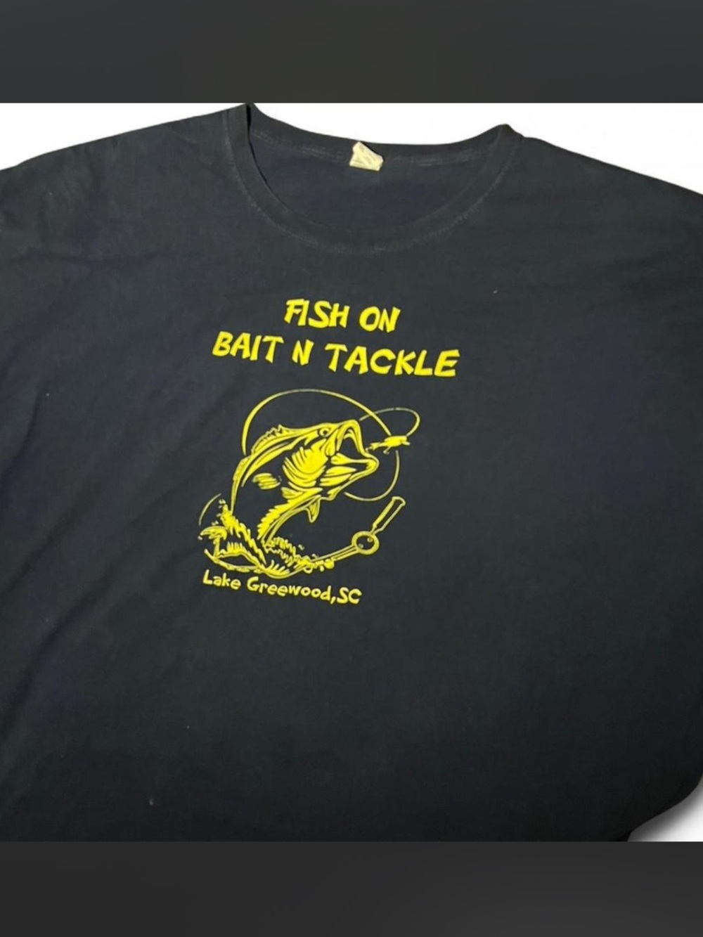 Vintage Oversized Fish On Bait N Tackle Navy Blue T-Shirt Fishing Graphic XL